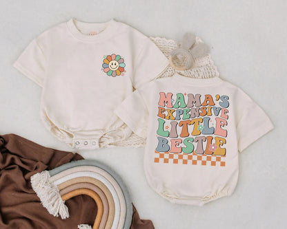 Mama's Bestie Retro Romper Cute Baby Girl Outfit Funny Infant Bodysuit Aesthetic Toddler Clothes Baby Shower Gift