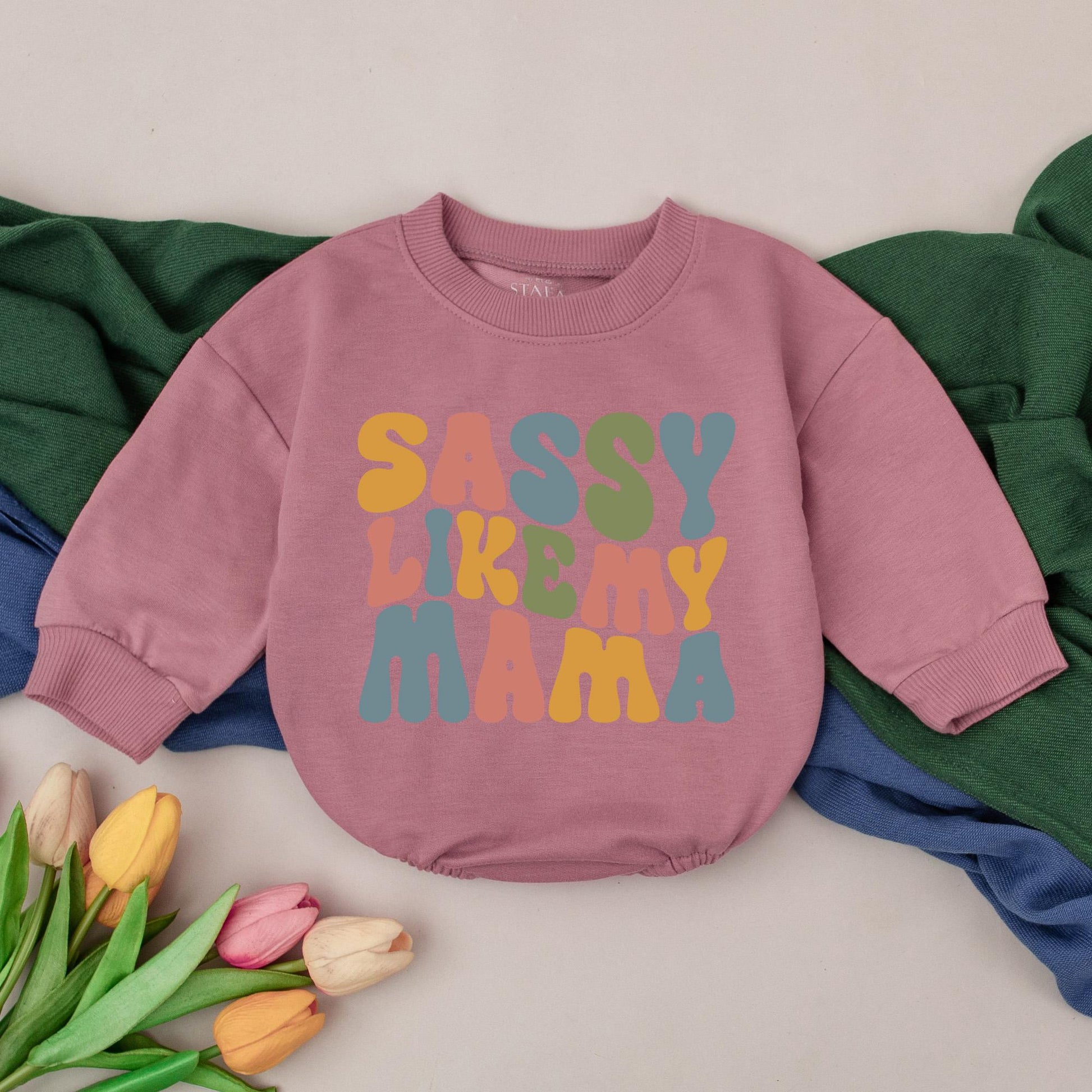 Retro Sassy Like My Mama Romper, Matching Mommy's Girl Outfit, Newborn First Mother's Day Gift Set for Baby Girls Soft Cotton Clothes 135 chars