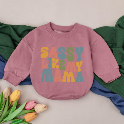 Retro Sassy Like My Mama Romper, Matching Mommy's Girl Outfit, Newborn First Mother's Day Gift Set for Baby Girls Soft Cotton Clothes 135 chars