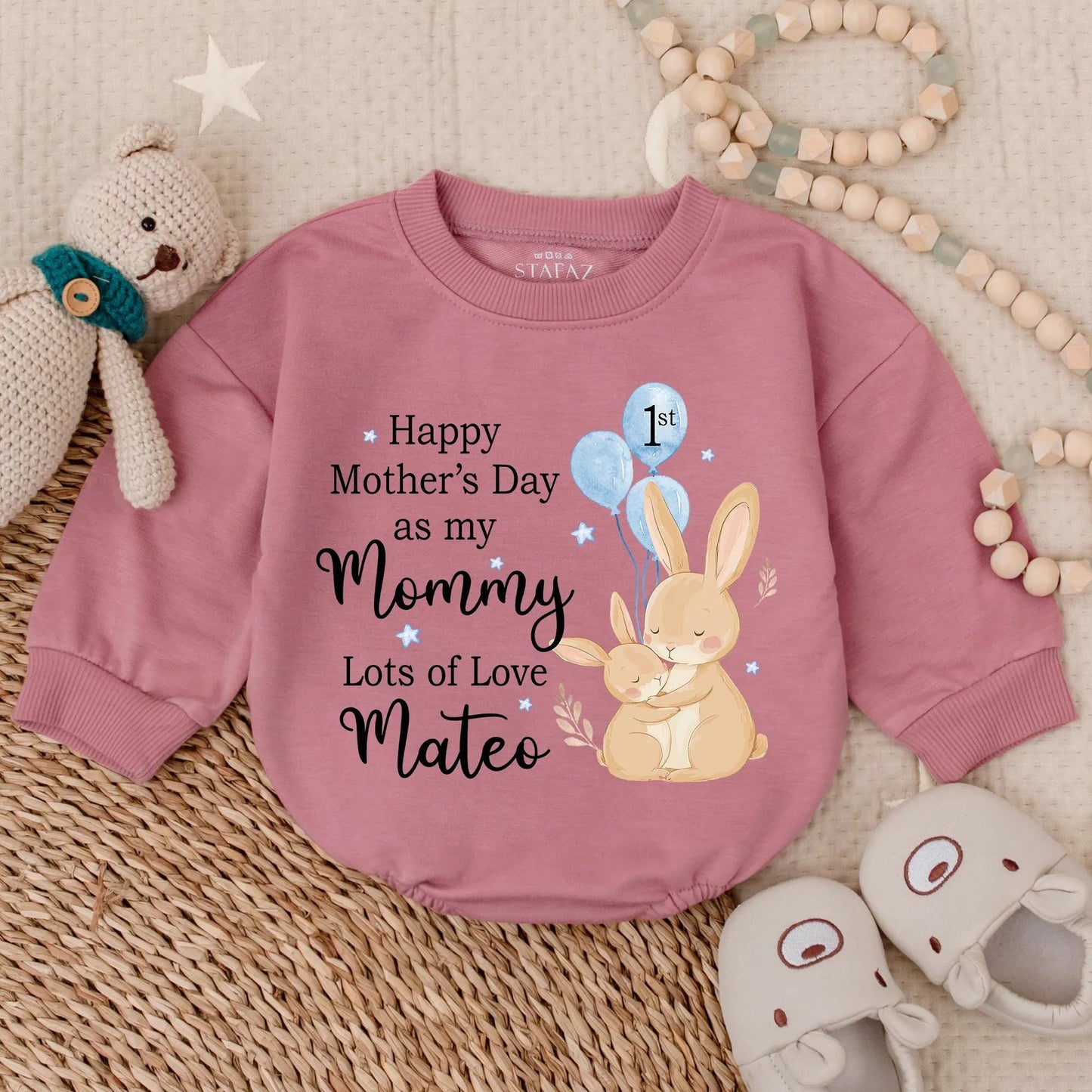 Happy 1st Mother's Day Bubble Romper Baby Boy Outfit Love My Mom Gift Newborn Bodysuit Cute Baby Shower Present