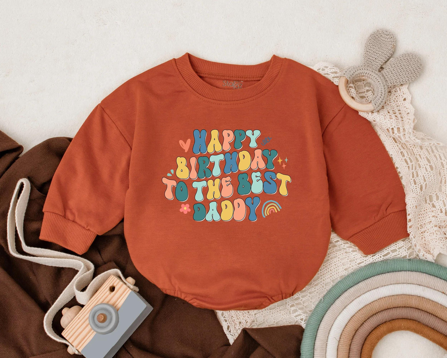 Personalized Happy Birthday Daddy Baby Bubble Romper Newborn Infant Outfit Cute Father's Day Gift Idea for Boys Organic Cotton Baby Shower Present