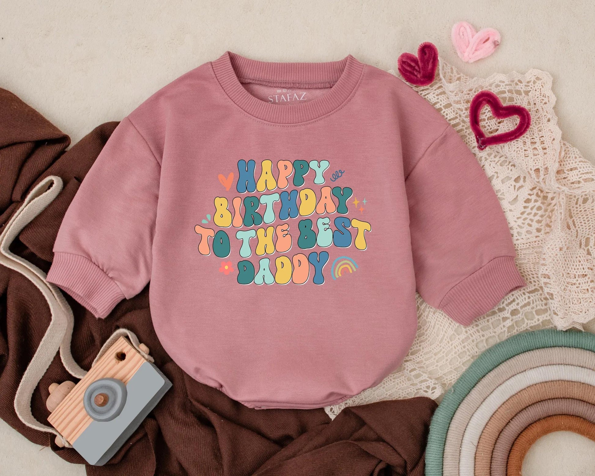 Personalized Happy Birthday Daddy Baby Bubble Romper Newborn Infant Outfit Cute Father's Day Gift Idea for Boys Organic Cotton Baby Shower Present