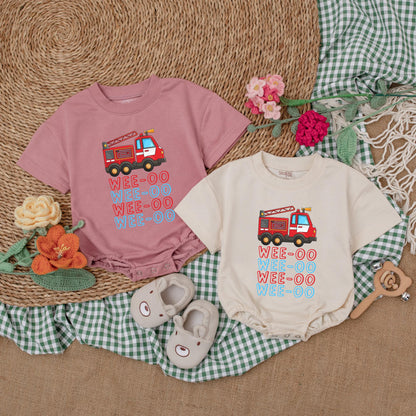 Wee-oo Firetruck Baby Romper Cute Firefighter Bodysuit for Baby Boys Adorable Short Sleeve Newborn Outfit for Any Occasion