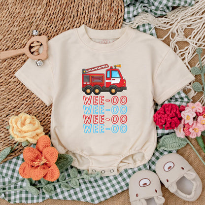 Wee-oo Firetruck Baby Romper Cute Firefighter Bodysuit for Baby Boys Adorable Short Sleeve Newborn Outfit for Any Occasion