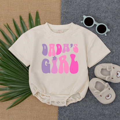Dada's Girl Pink Lavender Bubble Romper Baby Baggy T-Shirt Outfit Adorable Newborn Infant Girl First Fathers Day Gift Soft Comfortable Clothing