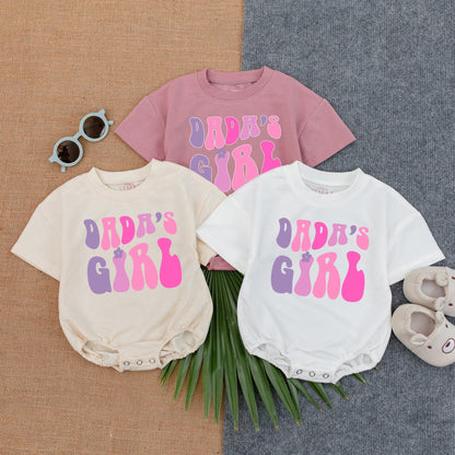 Dada's Girl Pink Lavender Bubble Romper Baby Baggy T-Shirt Outfit Adorable Newborn Infant Girl First Fathers Day Gift Soft Comfortable Clothing