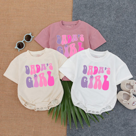 Dada's Girl Pink Lavender Bubble Romper Baby Baggy T-Shirt Outfit Adorable Newborn Infant Girl First Fathers Day Gift Soft Comfortable Clothing