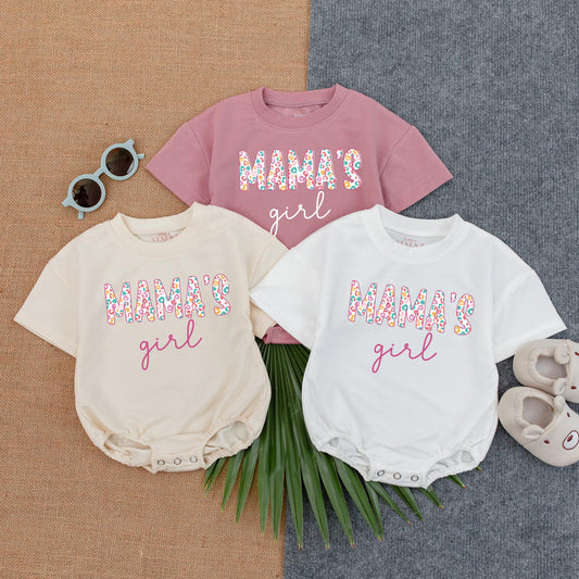 Mama's Girl Pink Bubble Romper Mama's Little Bestie Tee Sweet Baby Girl Outfit for Fathers Day Newborn Dad Gift
