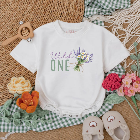 Wild One Wildflower Baby Romper Vintage Floral Bodysuit Boho First Birthday Outfit Girl's Cake Smash Clothes Little Wildflower Gift One Year Old