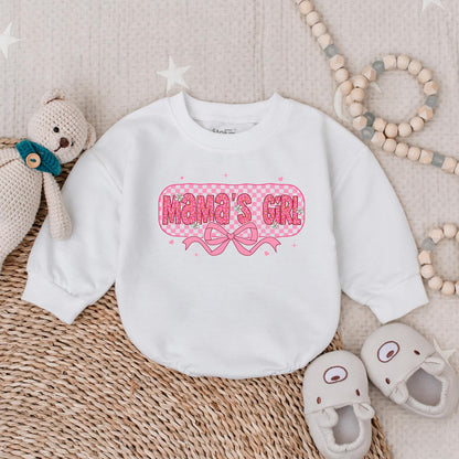 Mama's Girl Baby Checker Bubble Romper Adorable Mother's Day Gift Newborn Infant Girl Soft Comfortable Spring Outfit Sweet Design