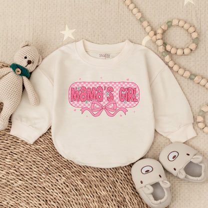Mama's Girl Baby Checker Bubble Romper Adorable Mother's Day Gift Newborn Infant Girl Soft Comfortable Spring Outfit Sweet Design