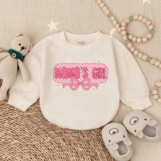 Mama's Girl Baby Checker Bubble Romper Adorable Mother's Day Gift Newborn Infant Girl Soft Comfortable Spring Outfit Sweet Design
