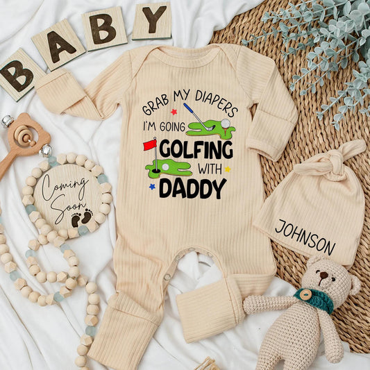 Grab My Diapers, I'm Going Golfing with Daddy Newborn Bodysuit Baby Boy Gift Coming Soon Announcement Adorable Baby Outfit