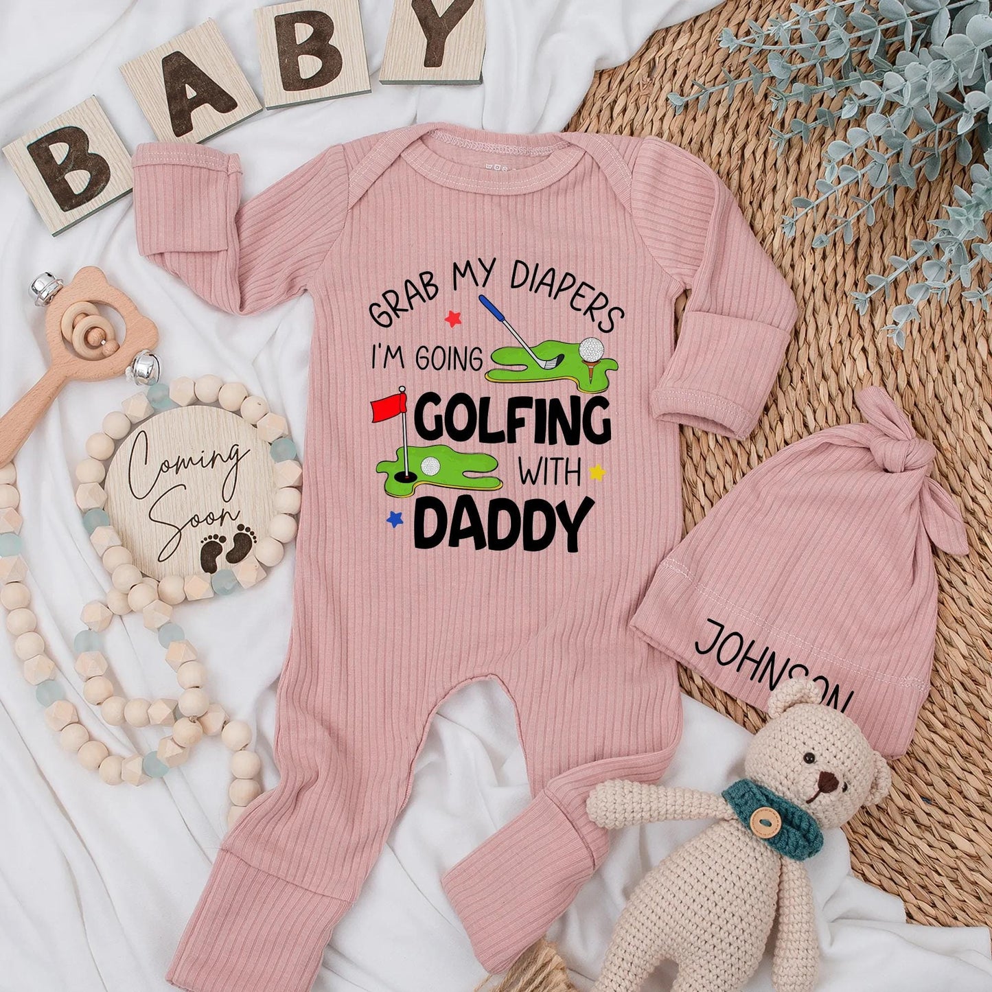 Grab My Diapers, I'm Going Golfing with Daddy Newborn Bodysuit Baby Boy Gift Coming Soon Announcement Adorable Baby Outfit