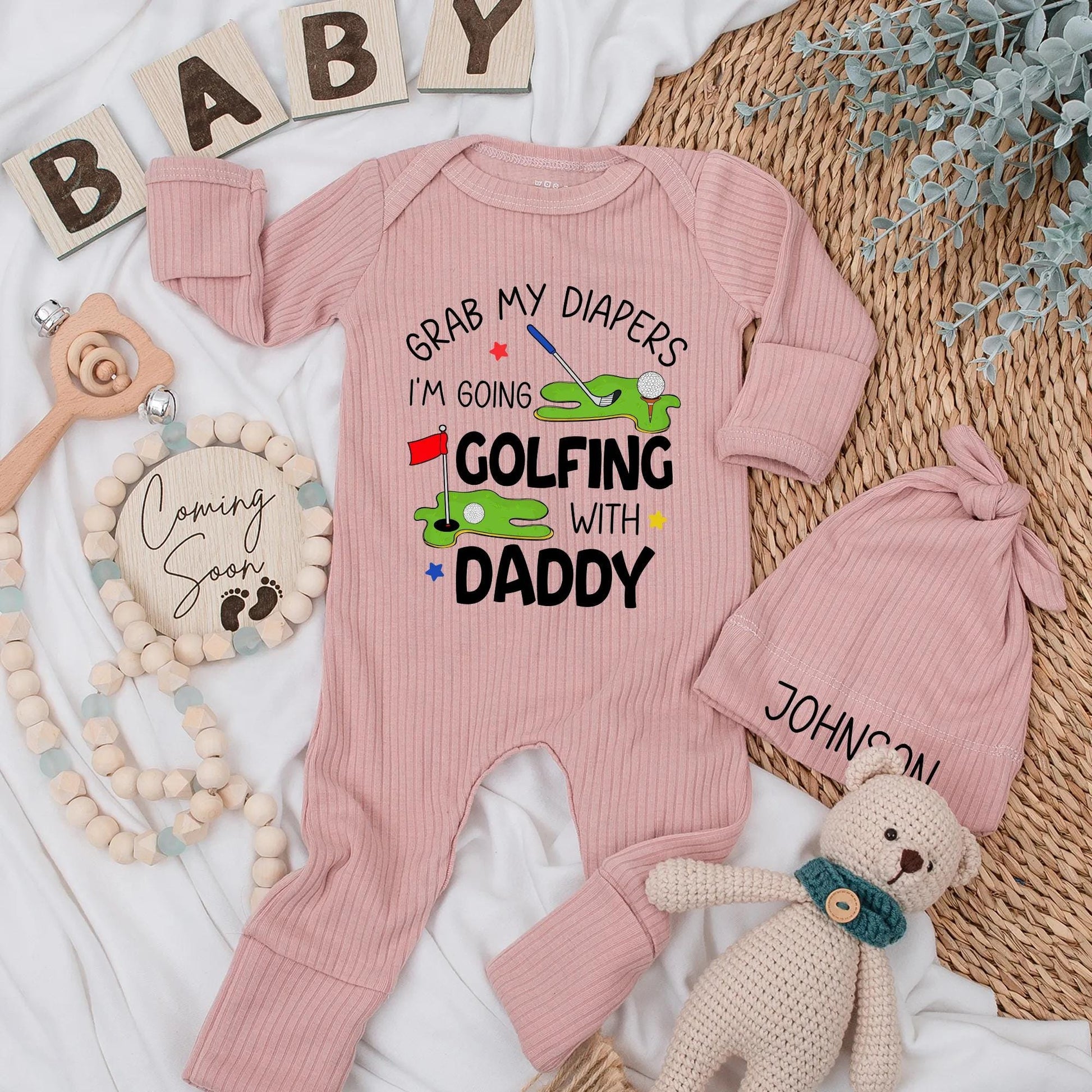 Grab My Diapers, I'm Going Golfing with Daddy Newborn Bodysuit Baby Boy Gift Coming Soon Announcement Adorable Baby Outfit