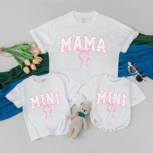 Matching Pink Bow Mama and Mini T-Shirts: First Mother's Day Gift for Baby Girl, Mom & Daughter Outfits, New Mom Gifts