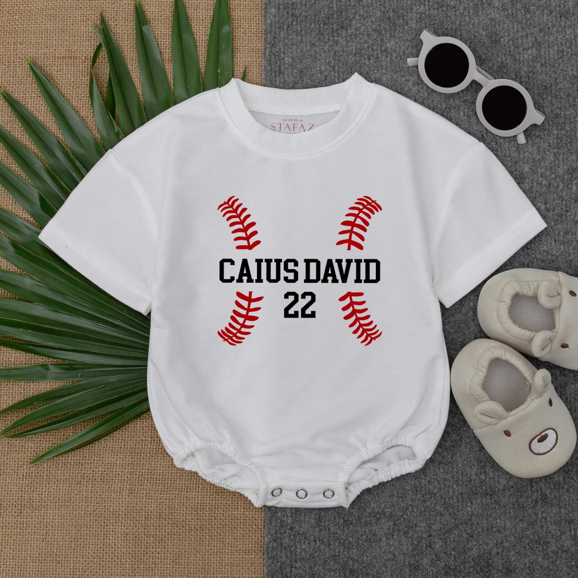 Custom Baseball T-shirt Bubble Romper for Baby's Game Day Outfit, Short Sleeve Sibling Fan Apparel for Baseball Season and Baseball Lover Gift