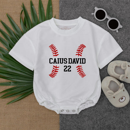Custom Baseball T-shirt Bubble Romper for Baby's Game Day Outfit, Short Sleeve Sibling Fan Apparel for Baseball Season and Baseball Lover Gift
