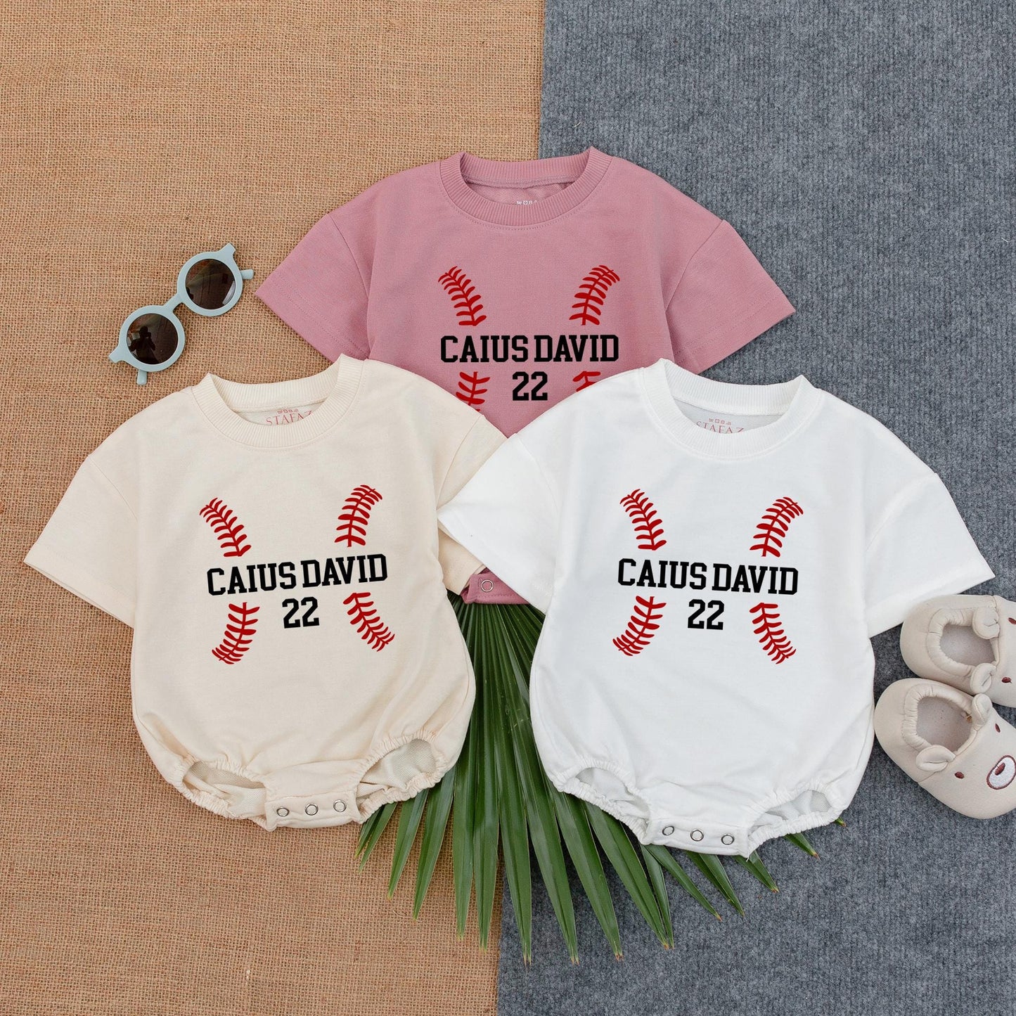 Custom Baseball T-shirt Bubble Romper for Baby's Game Day Outfit, Short Sleeve Sibling Fan Apparel for Baseball Season and Baseball Lover Gift