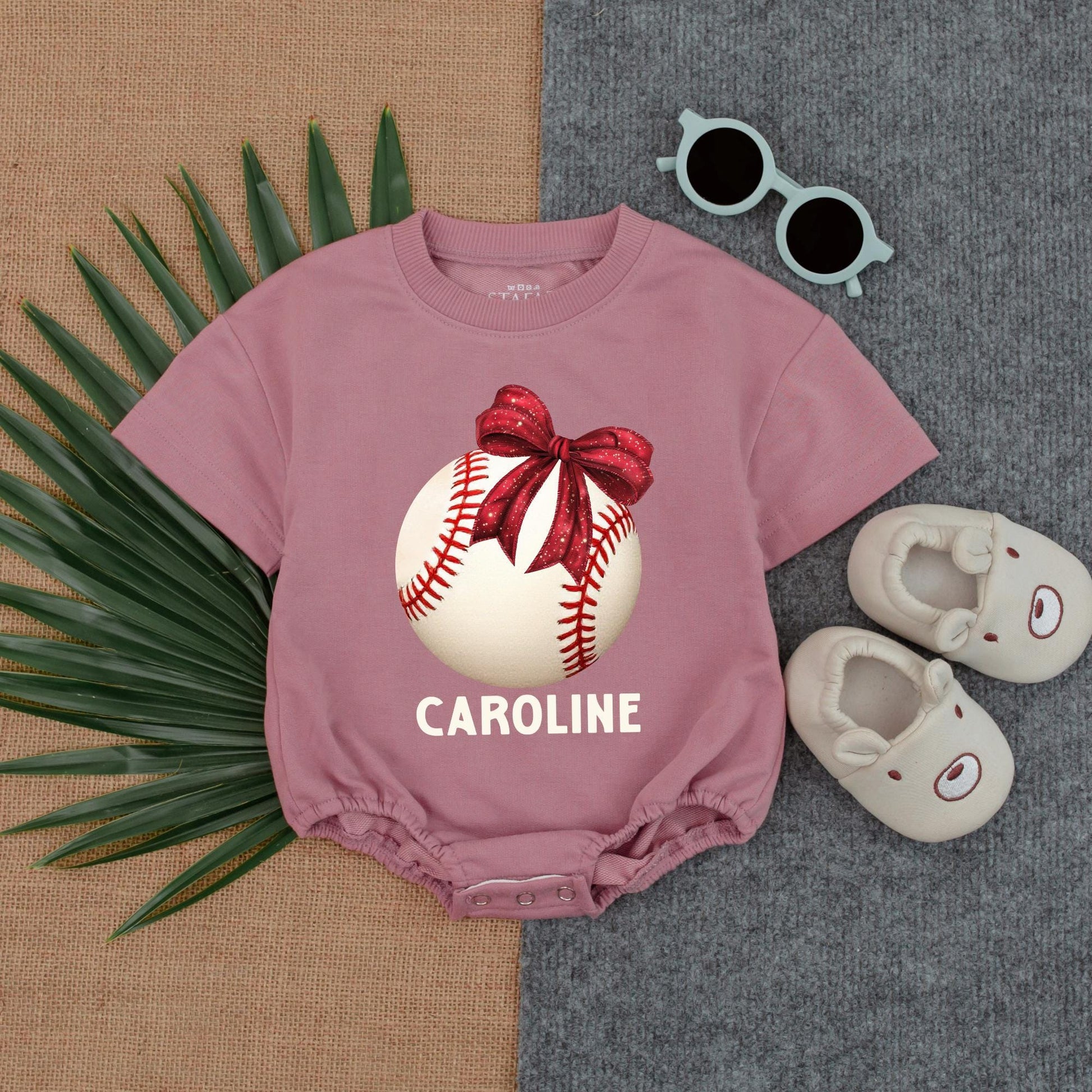 Personalized Girl Baseball Bow Romper Game Day Outfit Baby Sister Baseball Season Sports Baby Shower Gift