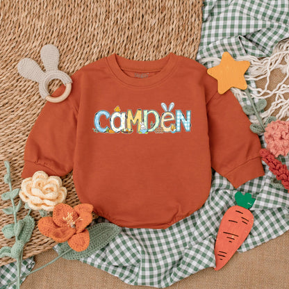 Personalized Easter Baby Boy Romper Custom My First Easter Outfit Bubble Bodysuit Cute Bunny Gift