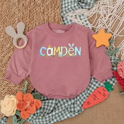 Personalized Easter Baby Boy Romper Custom My First Easter Outfit Bubble Bodysuit Cute Bunny Gift