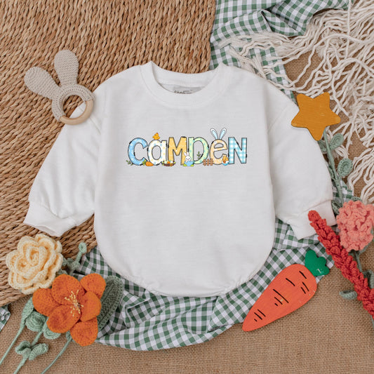 Personalized Easter Baby Boy Romper Custom My First Easter Outfit Bubble Bodysuit Cute Bunny Gift