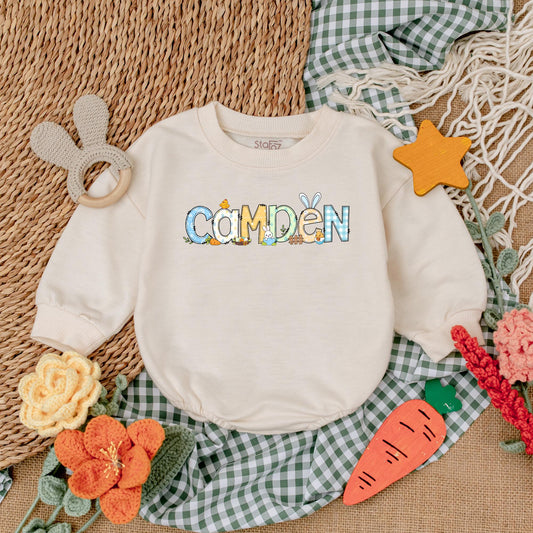 Personalized Easter Baby Boy Romper Custom My First Easter Outfit Bubble Bodysuit Cute Bunny Gift