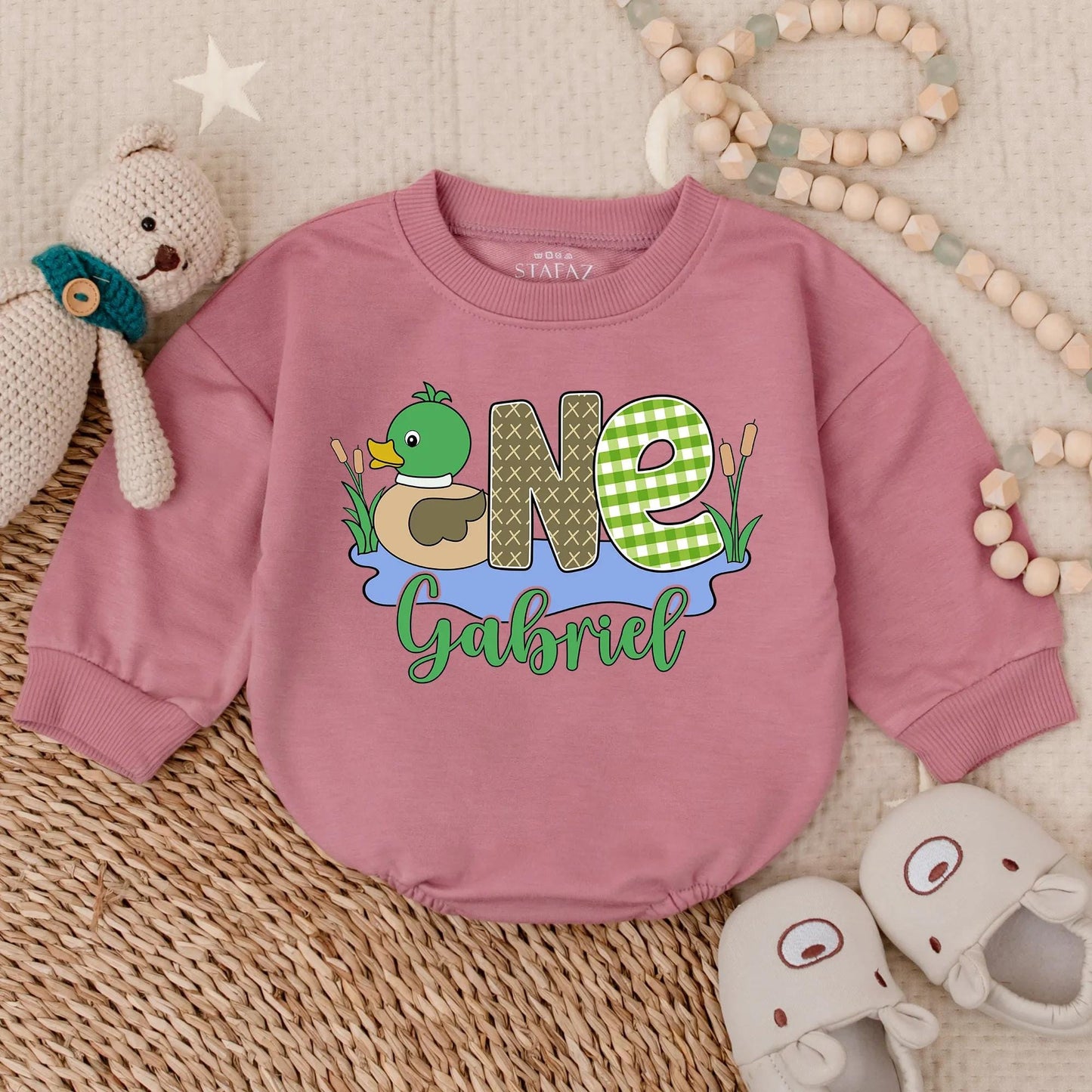 Custom Duck First Birthday Bubble Romper Baby Boy One Year Old Cute Comfortable Baby Outfit Celebration Party Wear Gift