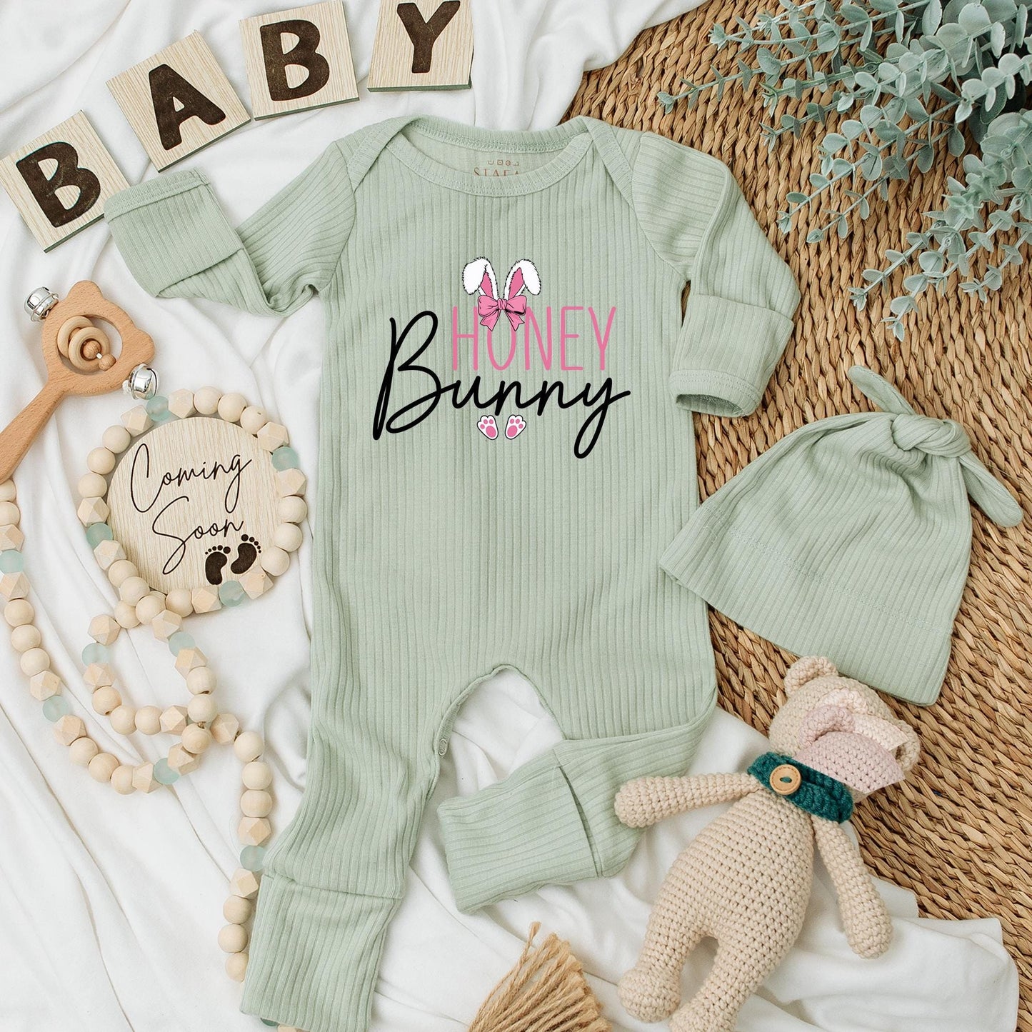 Delightful Honey Bunny Easter Baby Bodysuit a Comfortable Newborn Outfit Perfect Christian Holiday Baby Shower Gift Clothes