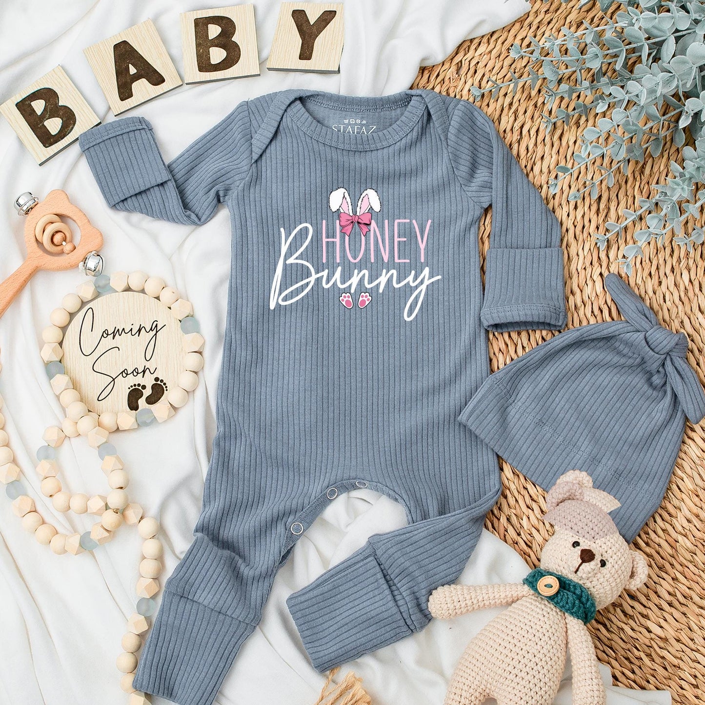Delightful Honey Bunny Easter Baby Bodysuit a Comfortable Newborn Outfit Perfect Christian Holiday Baby Shower Gift Clothes