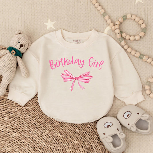 Birthday Girl Watercolor Pink Bubble Romper for First Birthday Gifts for Girls Cute Baby Toddler Party Outfit Soft Cotton Celebration Wear