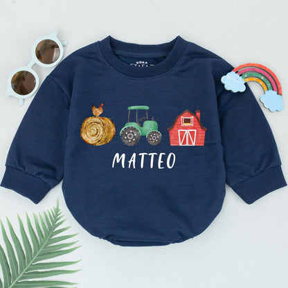 Personalized Name Farm Baby Romper for First Birthday Retro Western Cowgirl Cowboy Soft Cotton Infant Outfit Gift