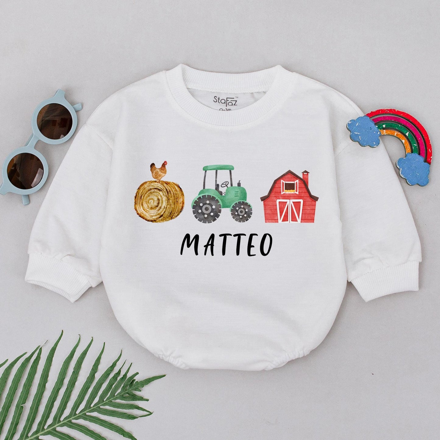 Personalized Name Farm Baby Romper for First Birthday Retro Western Cowgirl Cowboy Soft Cotton Infant Outfit Gift