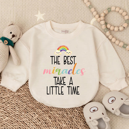 The Best Miracles Take Time Rainbow Baby Bubble Romper Newborn Gift Mother's Day Shower Gift Cute Baby Clothes First Mother's Day