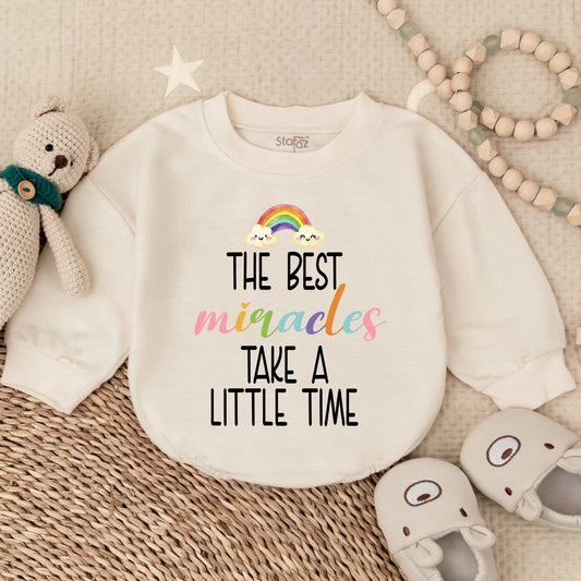 The Best Miracles Take Time Rainbow Baby Bubble Romper Newborn Gift Mother's Day Shower Gift Cute Baby Clothes First Mother's Day