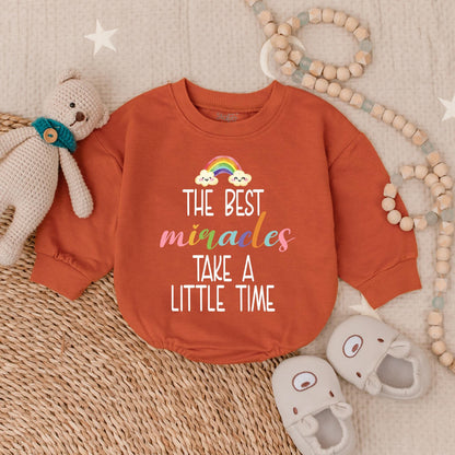 The Best Miracles Take Time Rainbow Baby Bubble Romper Newborn Gift Mother's Day Shower Gift Cute Baby Clothes First Mother's Day