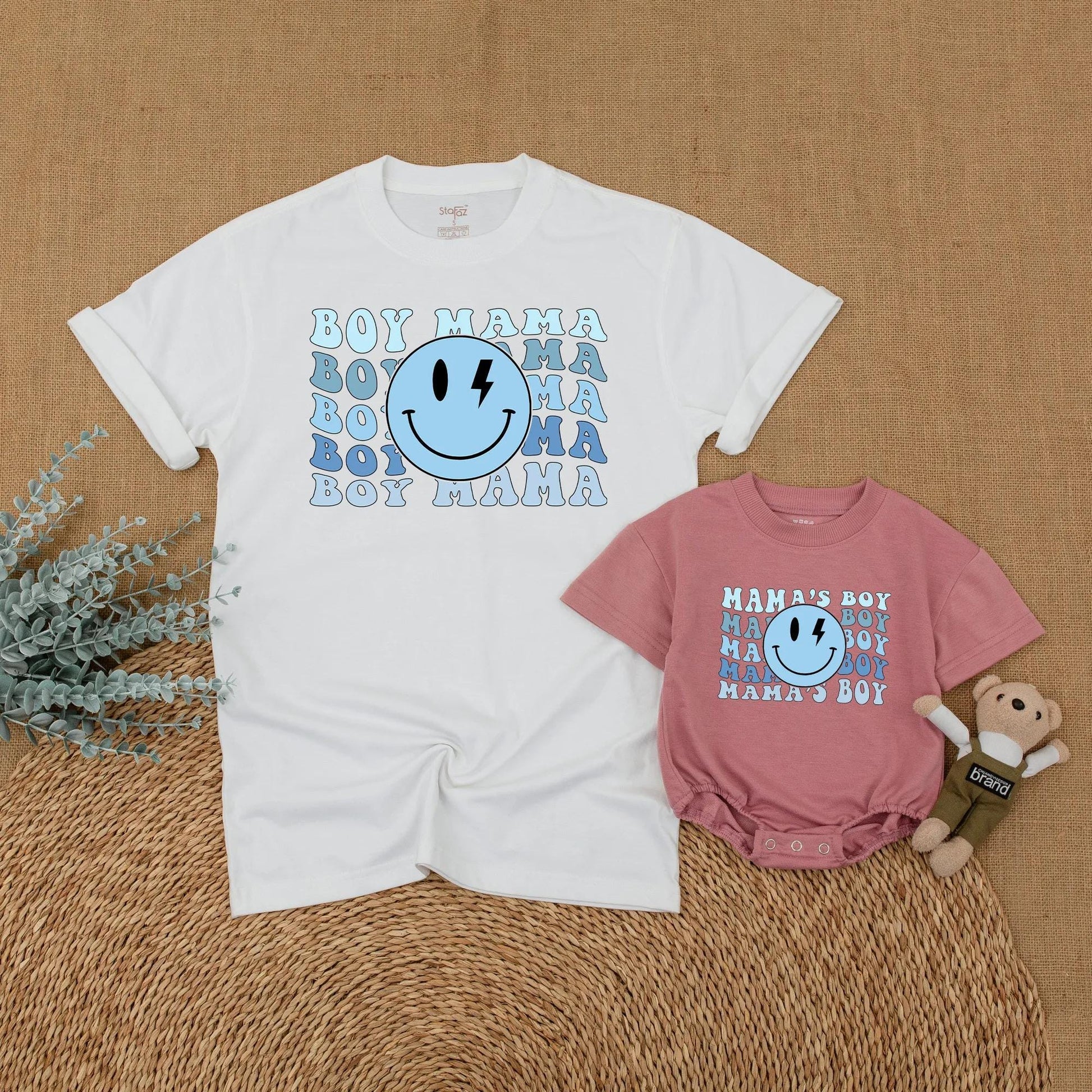 Mama & Mama's Boy Matching First Mother's Day Shirts, Mom & Son Outfits, Baby Boy Gift, Smile Face Design