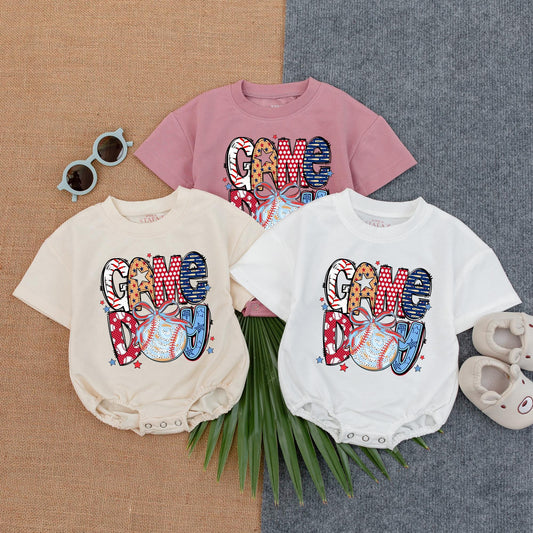 Game Day Baseball Brushstroke Romper Newborn Baby Girl Gift - Baseball Lover Tee Custom Name Birthday Outfit Shower
