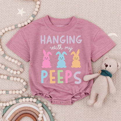 Hanging with My Peeps Baby Romper Easter Outfit, Pastel Bunny Baby Clothes for Girls & Boys, Easter Gift Newborn Bodysuit