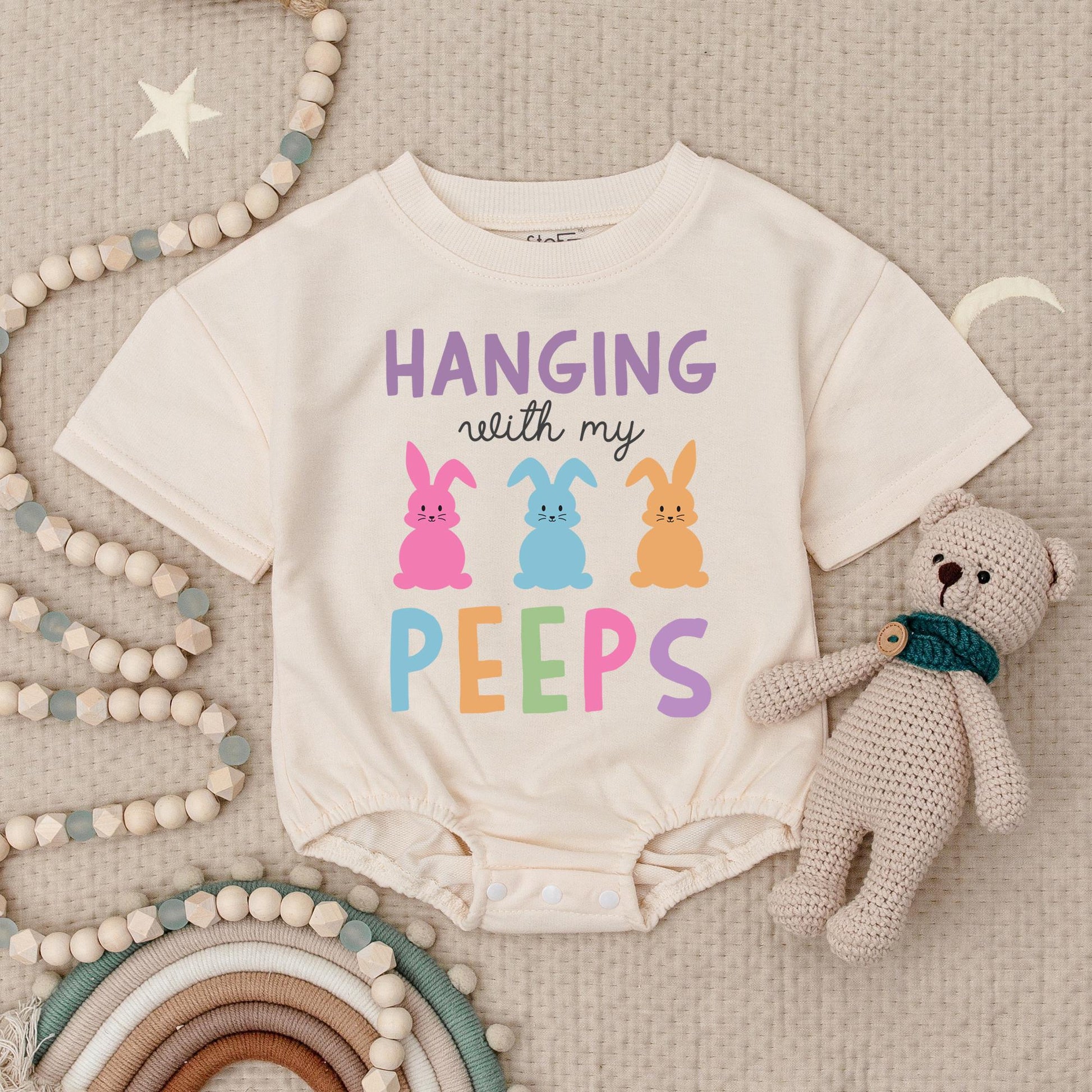 Hanging with My Peeps Baby Romper Easter Outfit, Pastel Bunny Baby Clothes for Girls & Boys, Easter Gift Newborn Bodysuit