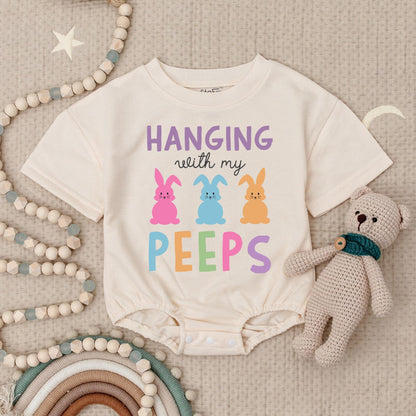 Hanging with My Peeps Baby Romper Easter Outfit, Pastel Bunny Baby Clothes for Girls & Boys, Easter Gift Newborn Bodysuit