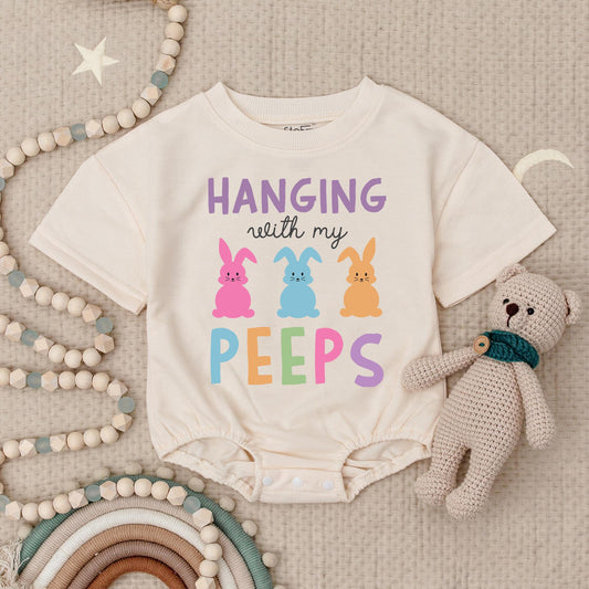 Hanging with My Peeps Baby Romper Easter Outfit, Pastel Bunny Baby Clothes for Girls & Boys, Easter Gift Newborn Bodysuit
