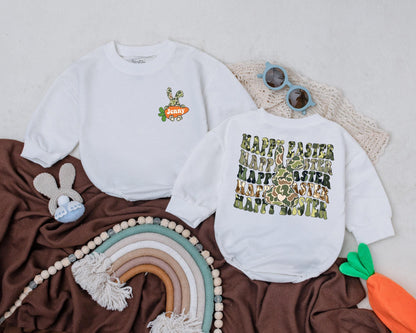 Personalized Easter Bunny Baby Romper for Boys and Girls, Happy First Easter Day Bodysuit, Spring Shower New Baby Gift Clothes
