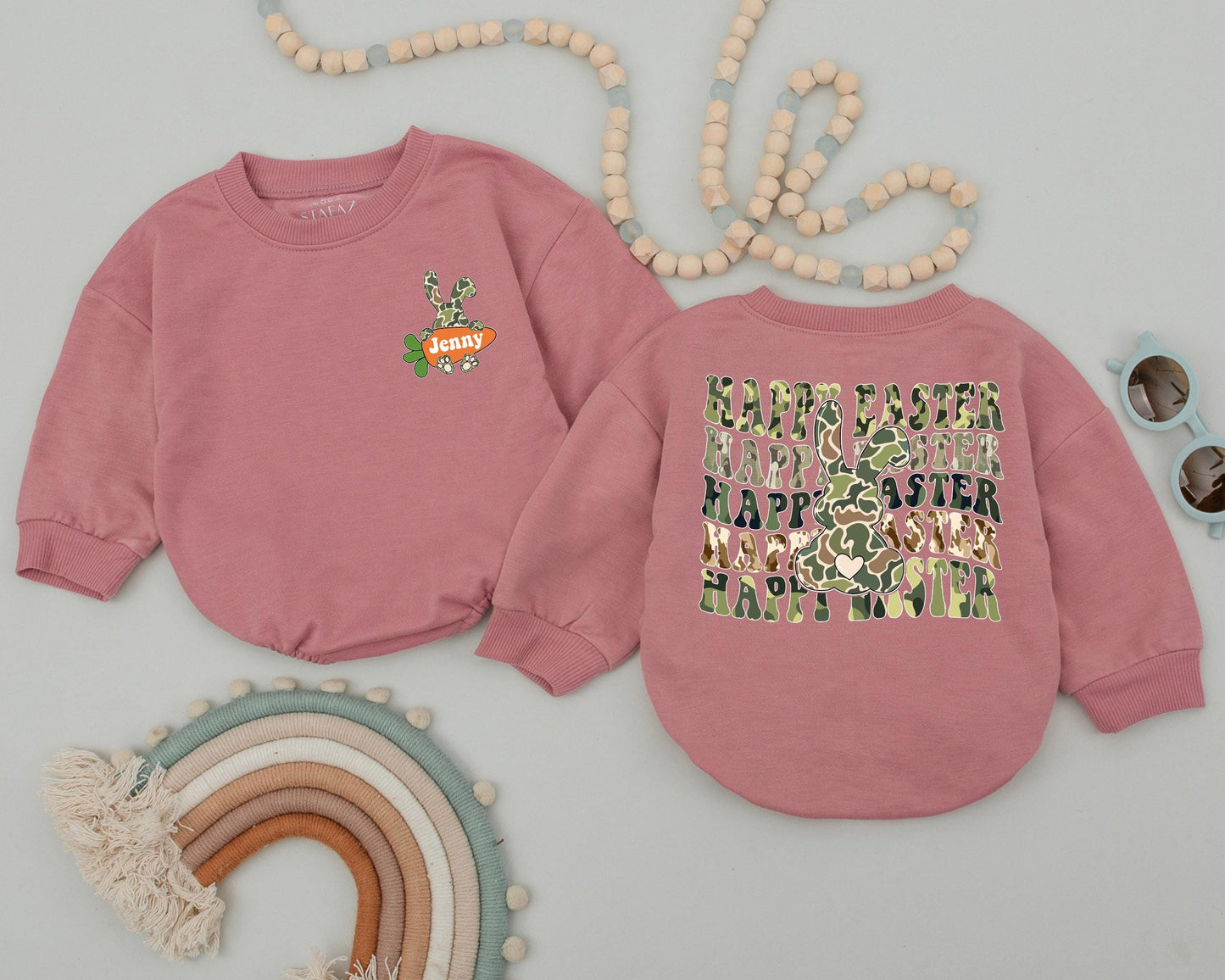 Personalized Easter Bunny Baby Romper for Boys and Girls, Happy First Easter Day Bodysuit, Spring Shower New Baby Gift Clothes