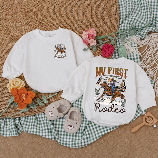 Personalized My First Rodeo Romper Western Cowboy Outfit 1st Birthday Baby Boy Clothes