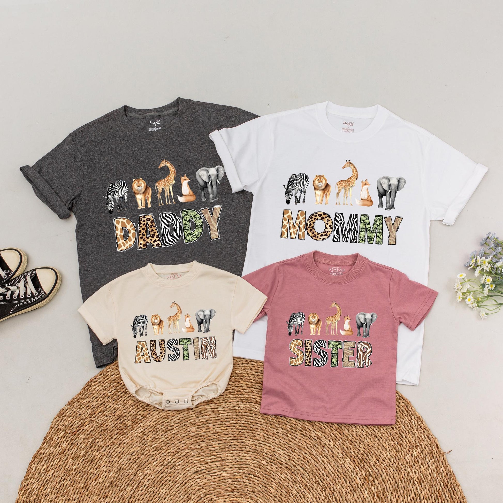 Personalized Safari Wild One Birthday Family T-Shirts Romper Matching Mom Dad Celebration Outfit Zoo Vacation Fun