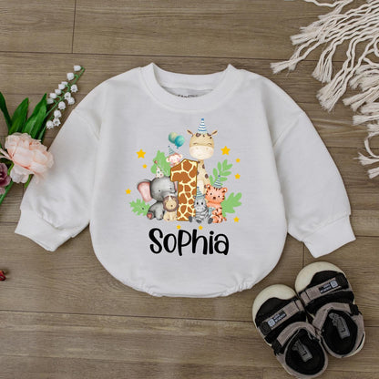 Zoo Birthday Bubble Romper Custom Safari Outfit Baby Newborn Personalized Name Cute Bodysuit Baby Shower Gift