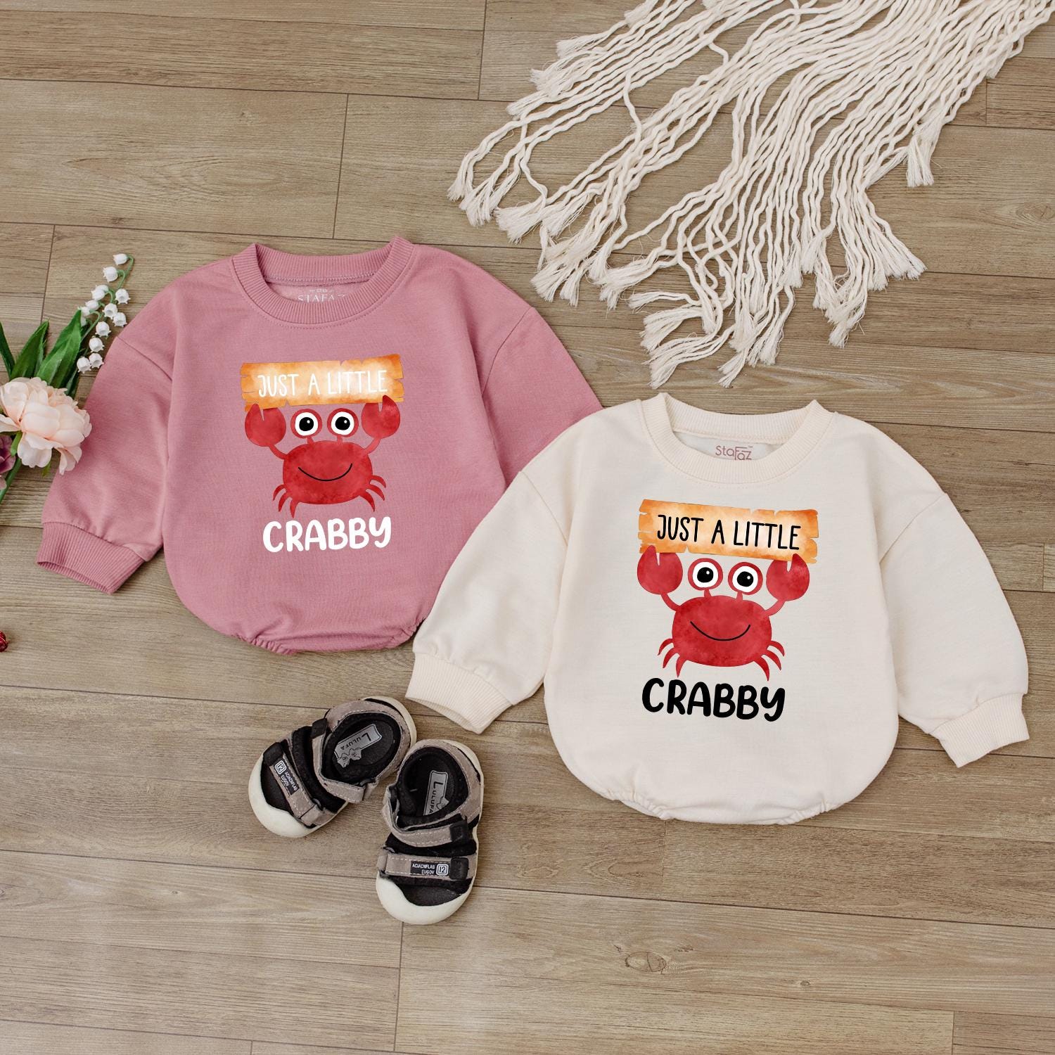 I'm A Little Crabby Baby Romper Cute Summer Beach Ocean Outfit Infant Clothes Funny Baby Ocean Theme Jumpsuit Bodysuit Boy Girl Shower Gift First Birthday