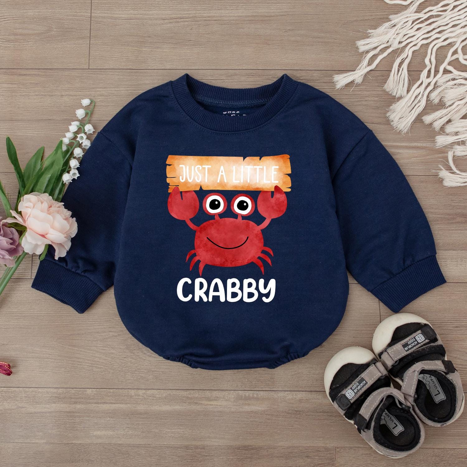 I'm A Little Crabby Baby Romper Cute Summer Beach Ocean Outfit Infant Clothes Funny Baby Ocean Theme Jumpsuit Bodysuit Boy Girl Shower Gift First Birthday
